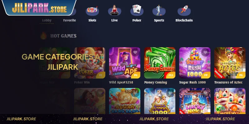 Jilipark – Online Slot Gaming Platform for Filipino Players 10 jilipark's game lobby showing slots, live casino, and sports sections